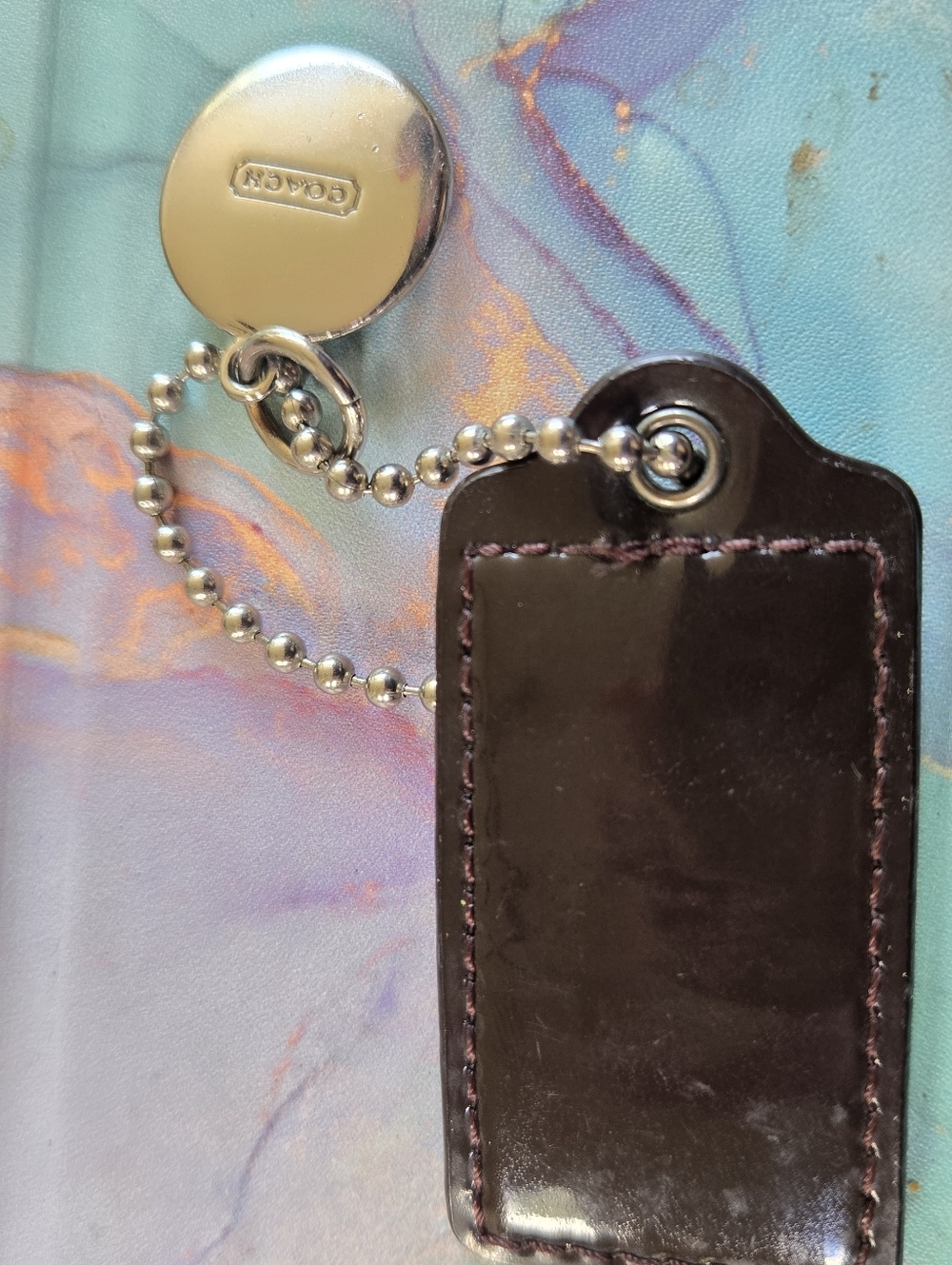 Coach Dark Brown Leather Hang Tag with Silver Logo Charm - Picture 2 of 2
